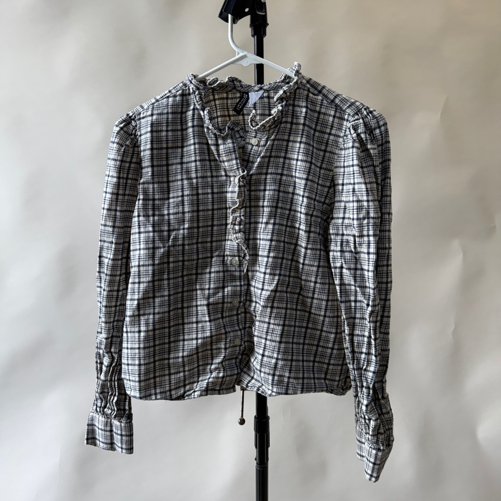 H&M prairie collar shirt with plaid print